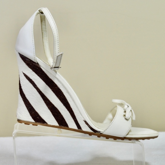 🇮🇹 Tod's Ivory Zebra Ponyhair Covered Heel  Wedges with box Made in Italy - Picture 7 of 14
